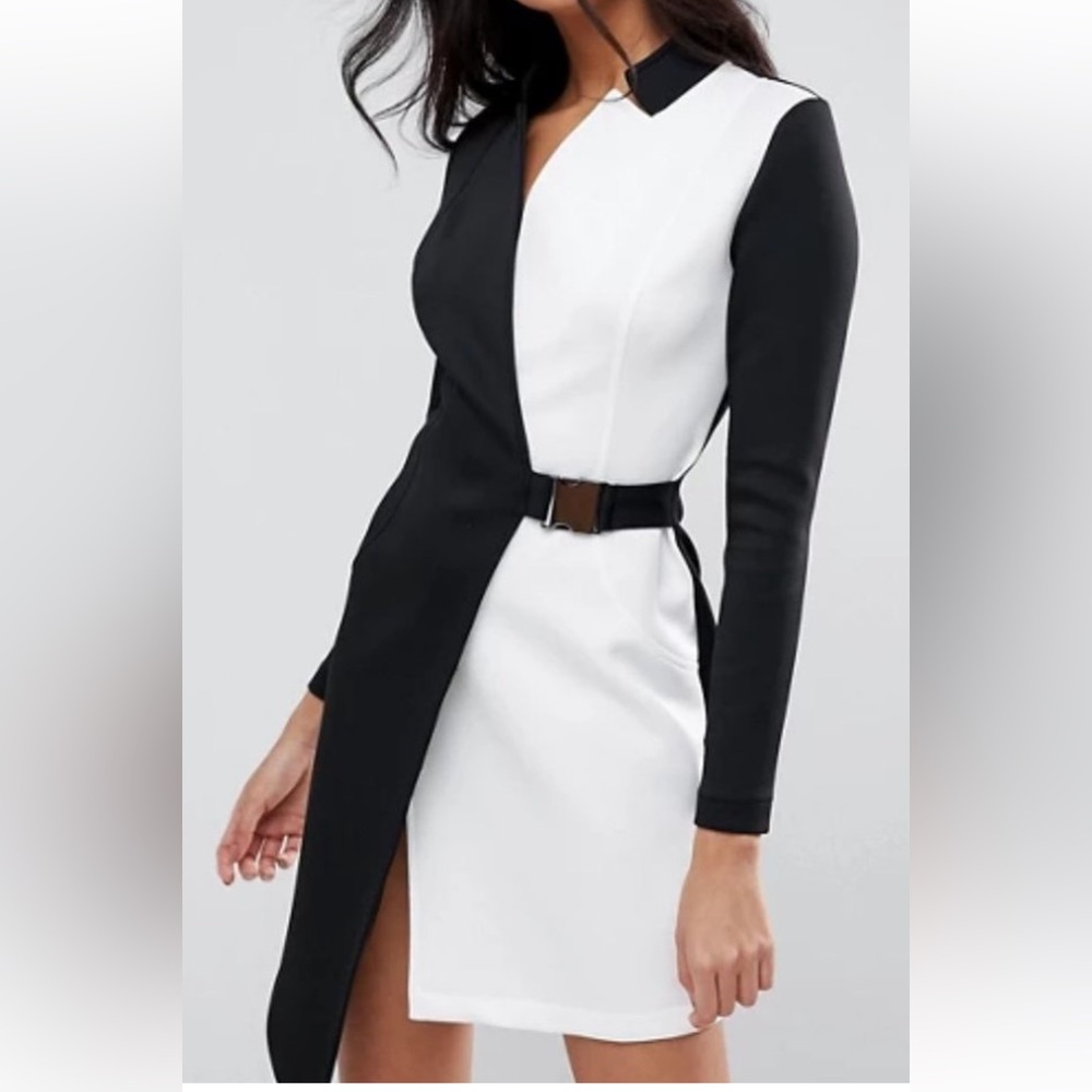 ASOS black and white scuba wrap trench coat dress size 22W